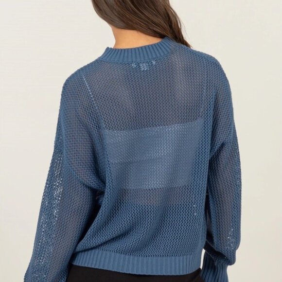 Brooke Star Pattern Open-Stich Sweater | Women's Blue Top | Trendy Style - Picture 5 of 8